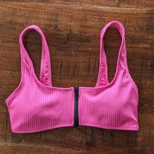 Hot pink zip bikini top large